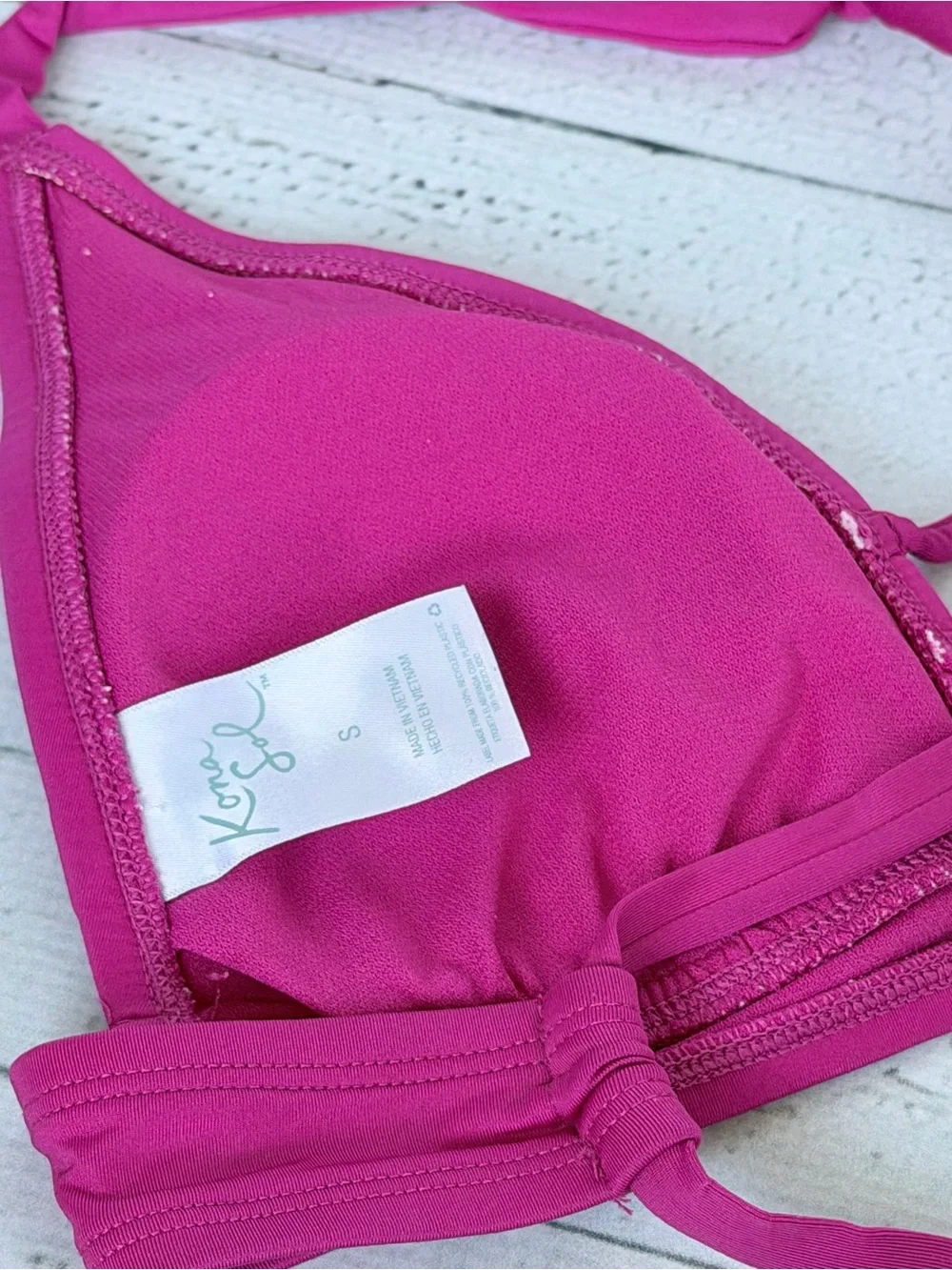 Kona Sol Fuchsia Pink Faux Wrap Strappy Halter Bikini Top - TOP ONLY